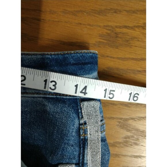 Pilcro & The Letterpress High-Rise Distressed Blue Denim Jeans W/ Side Stripes - Picture 9 of 9